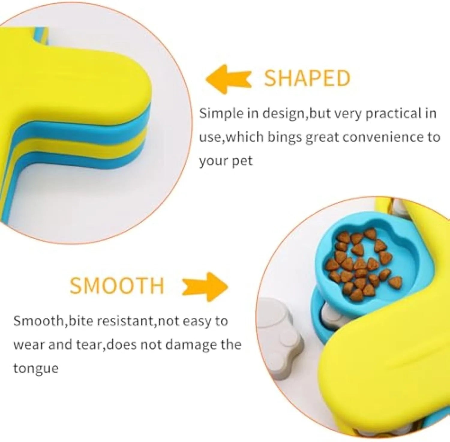 Yellow dog puzzle feeder toy with rotating lids and anti-slip rubber pads on base