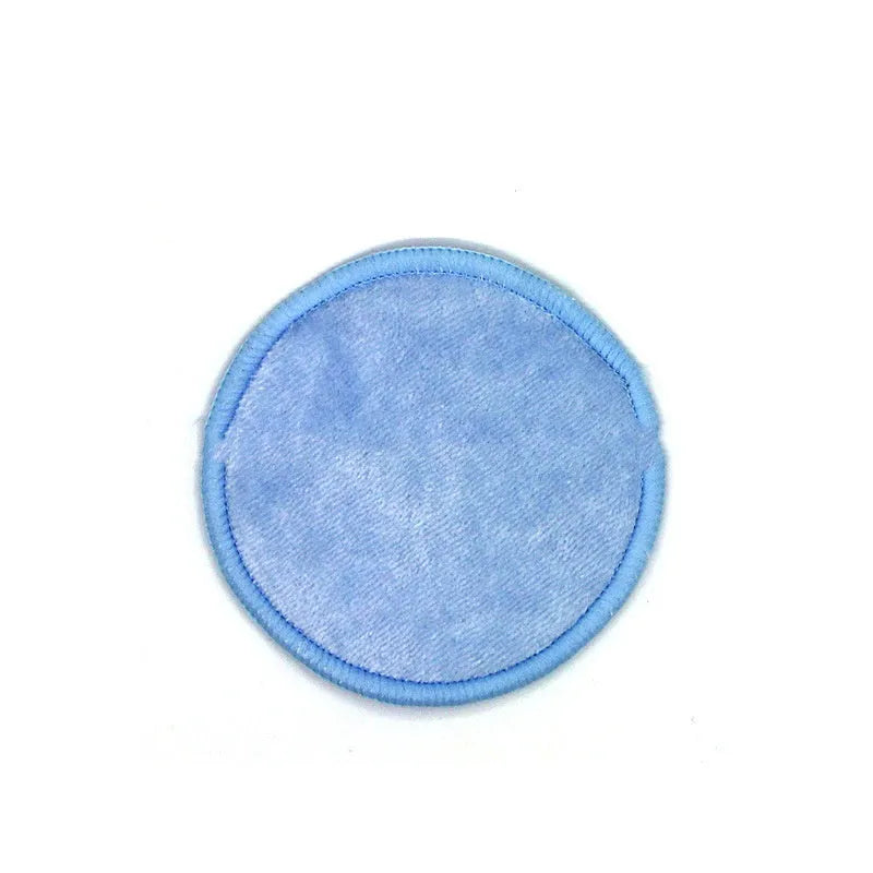 Velvet makeup remover pads set with red and blue pads in organic cotton mesh bag
