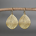 Gold alloy retro leaf hollow pendant earrings with drop shape