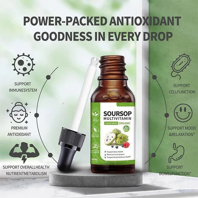 A 60ml bottle of Annona Prickly Fruit flavour edible care drops for adults.