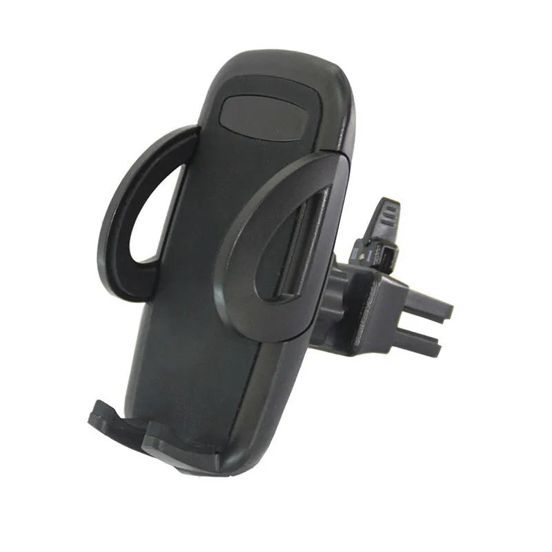 Black plastic car air conditioning vent mobile phone holder mounted on vehicle dashboard