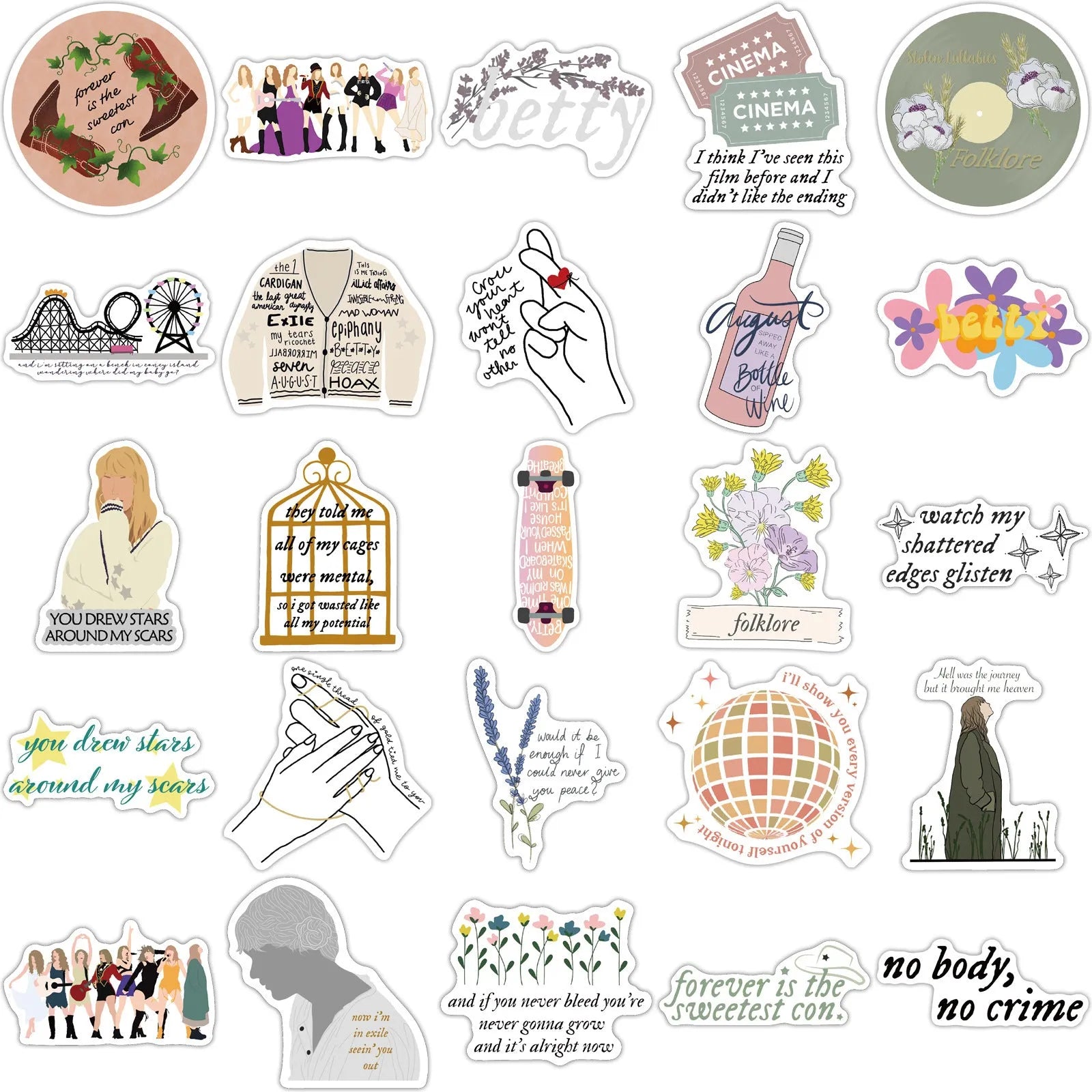 50 sheets of graffiti colour cartoon waterproof adhesive stickers for luggage and notebooks.