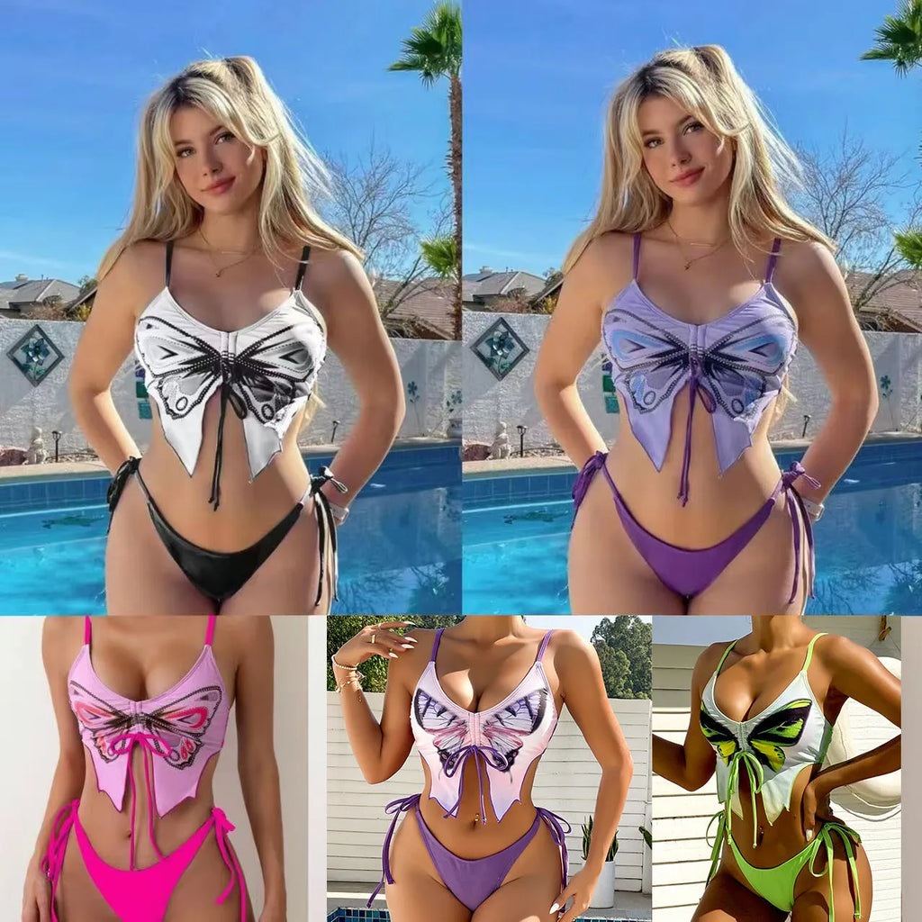 Women's purple bikini swimsuit with sleeveless top and briefs on a mannequin.