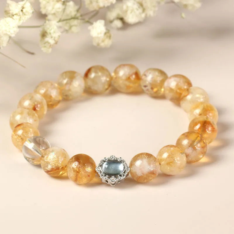 Geometric citrine crystal bracelet with 10mm beads in unisex affordable luxury style