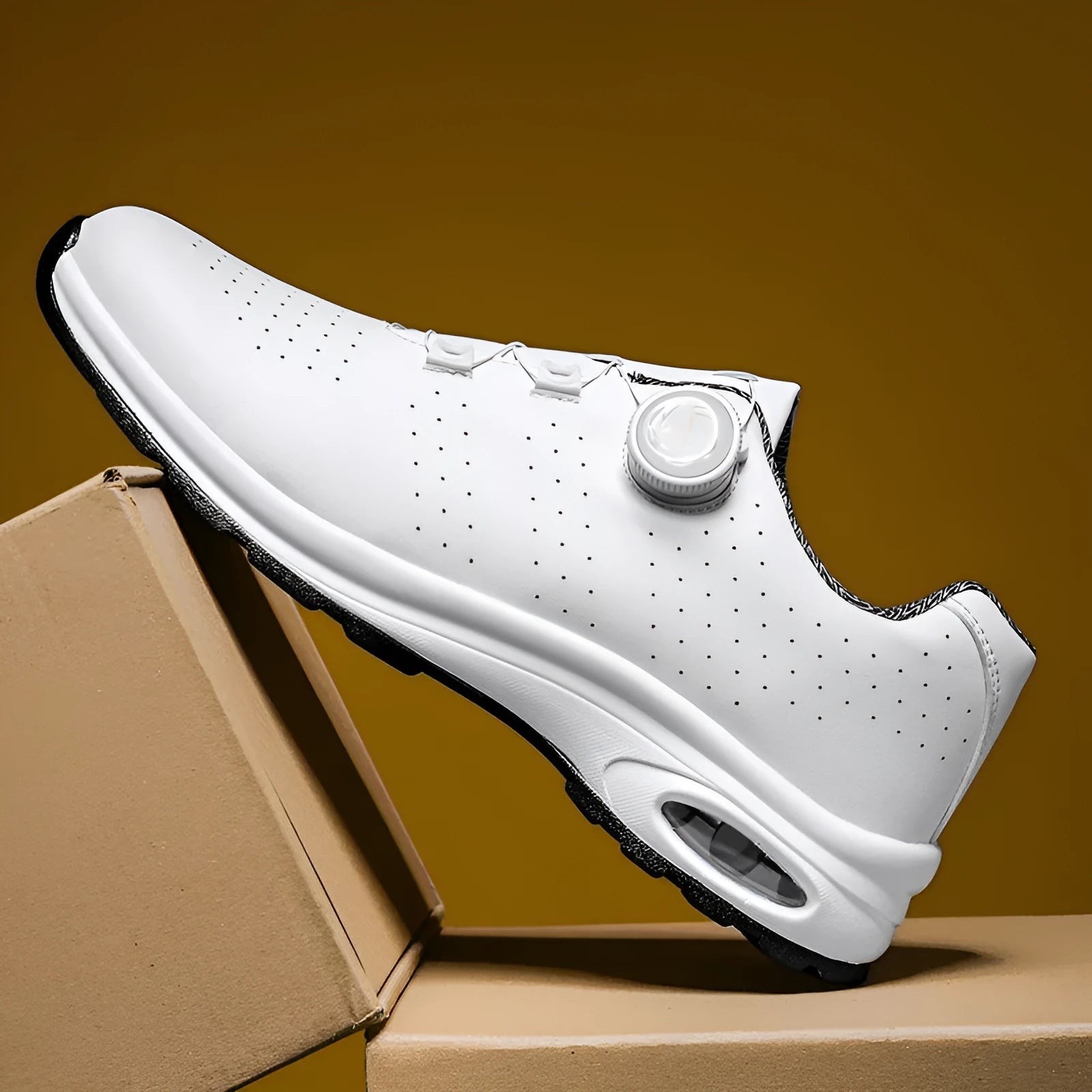 Black and white low top casual shoes with mesh upper, composite sole, and cross shoulder straps