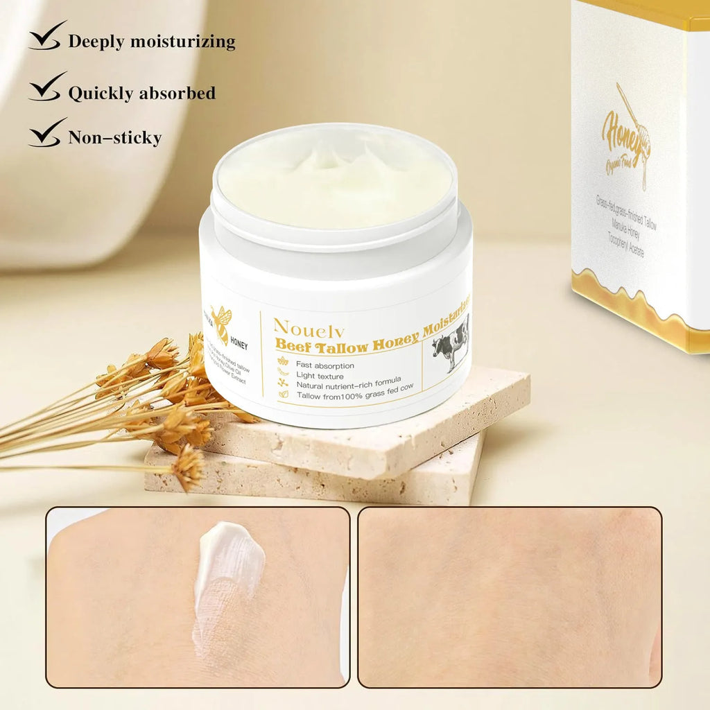 50g glass jar of Honey Tallow moisturising cream for dry and combination skin.