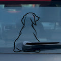 Cartoon dog car window sticker with rear wiper design and wagging tail on vehicle glass