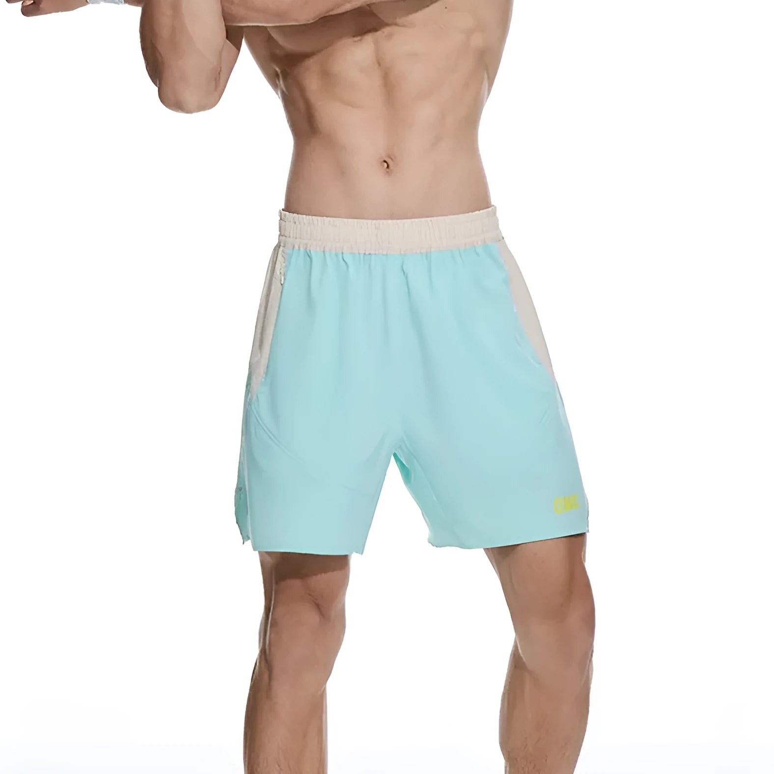 Men's loose grey Hipp style workout shorts for gym lifting with elasticated lace-up waistband