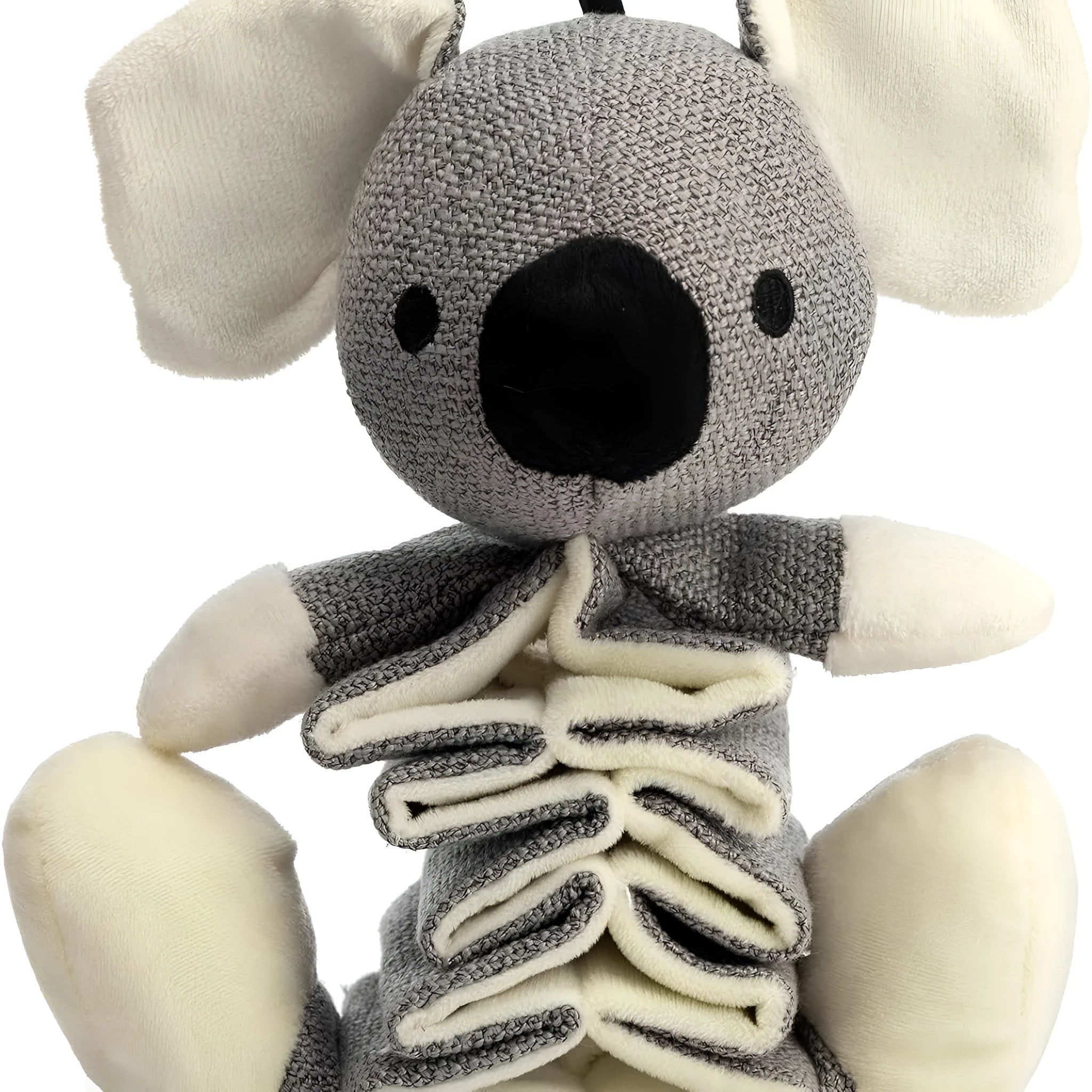 Grey koala squeaky dog toy measuring 30cm with crinkle paper interior and rope reinforcement