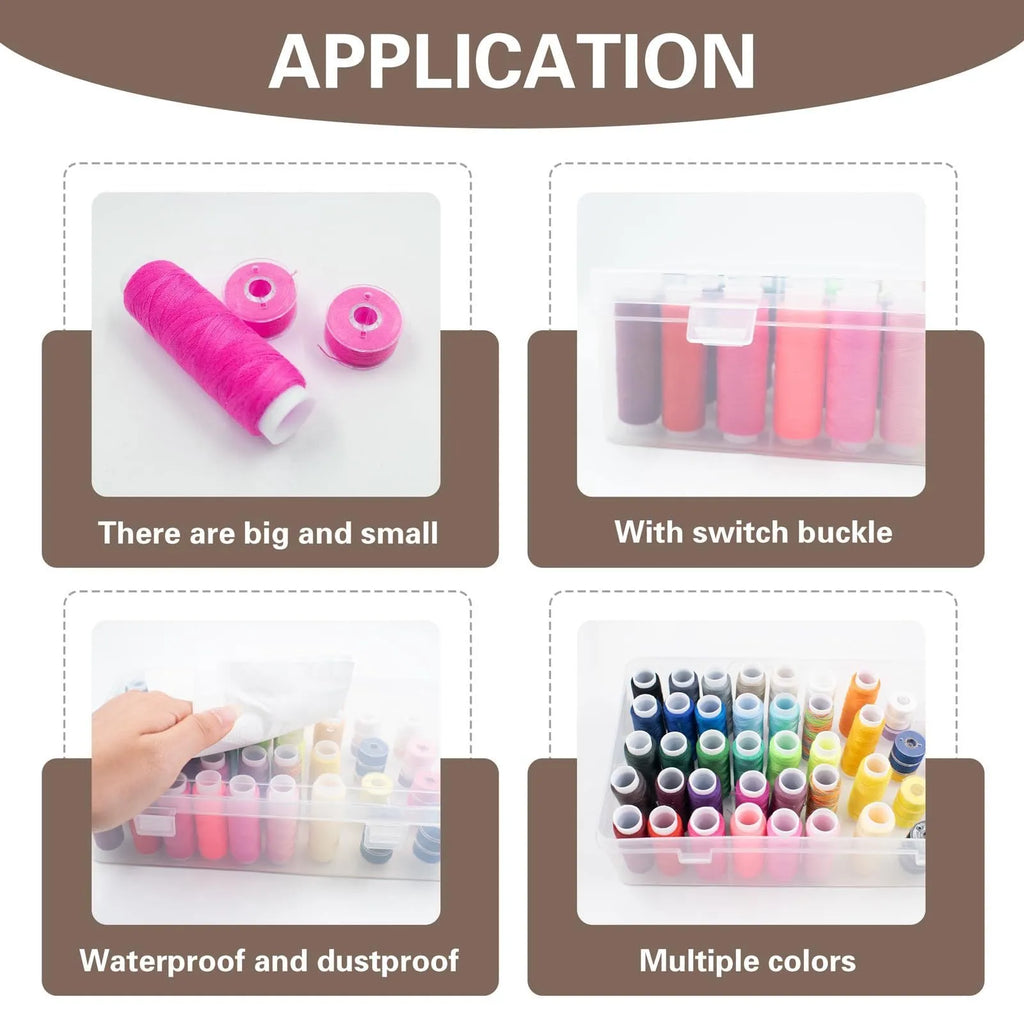 Embroidery storage box with 42 compartments for threads and sewing tools in transparent plastic