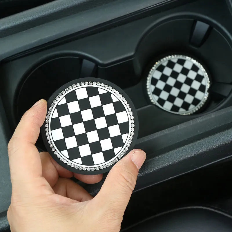 Plastic car cup mat coaster with universal fit and non-slip PVC base in four pattern designs
