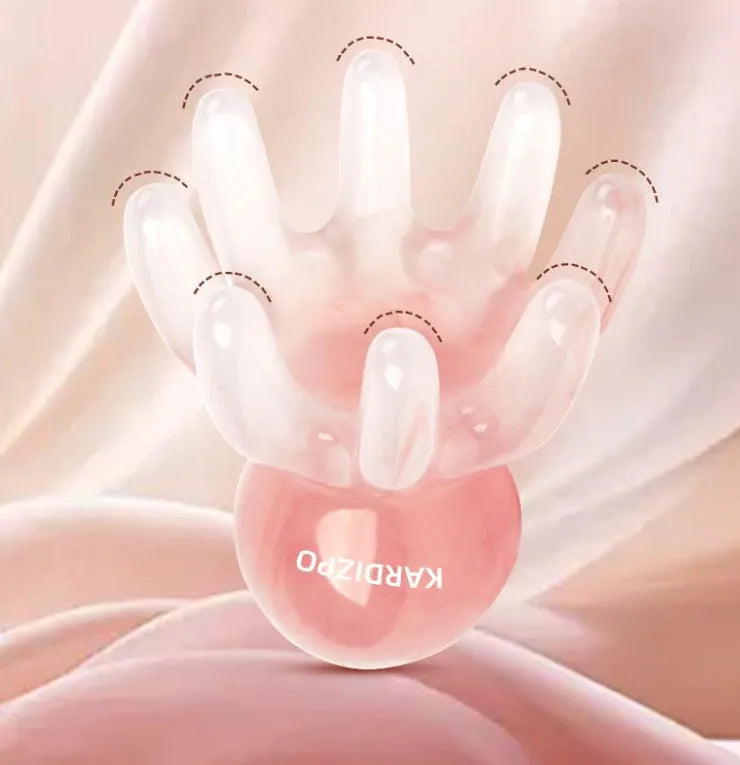 Pink octopus-shaped massage comb made from natural resin with storage bag for facial and head massage