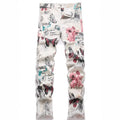 Men's animal digital print slim fit denim trousers, mid waist, zip placket, available in multiple sizes