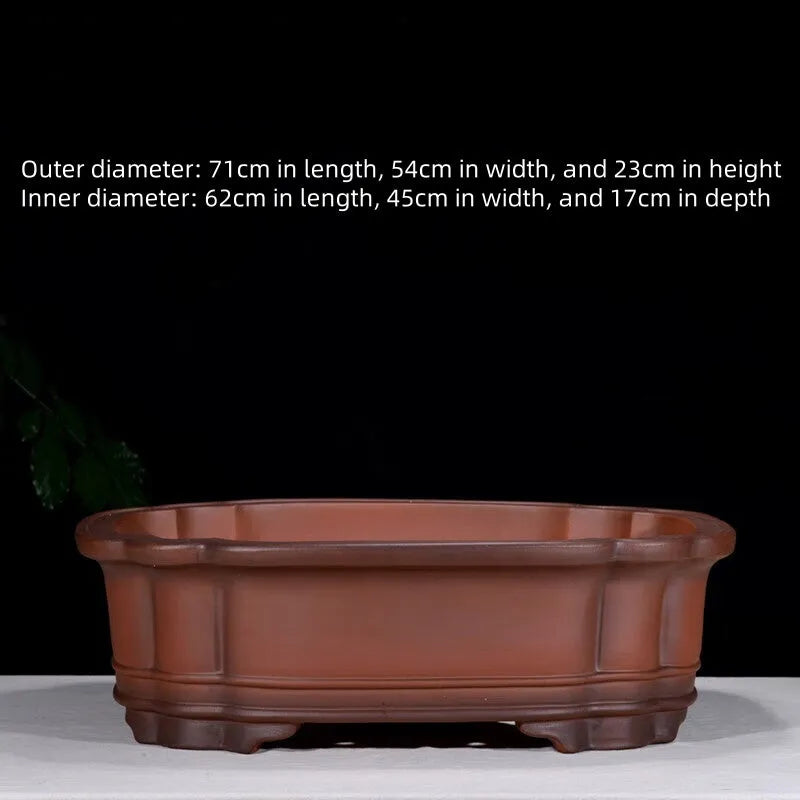 Large rectangular antique finish purple clay flowerpot for bonsai and large plants.