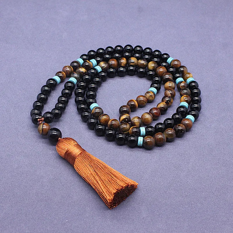 Black agate and tiger eye stone jewellery set with geometric bracelet and necklace