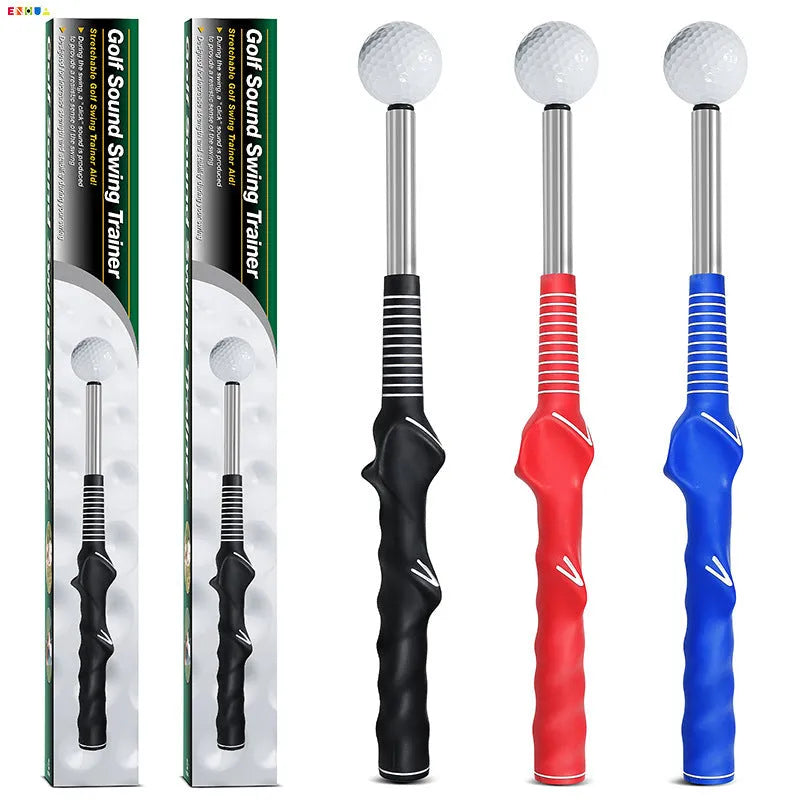 Telescopic golf swing trainer in stainless steel extended to full length