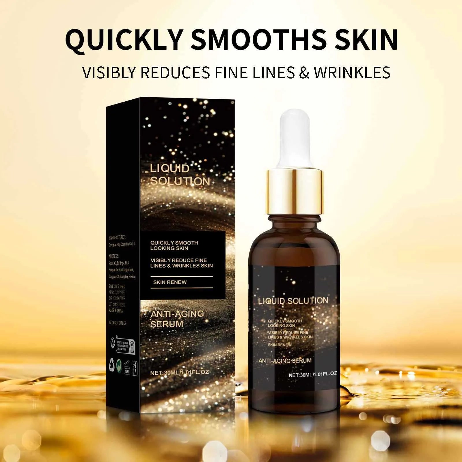 30ml facial liquid moisturiser bottle with hyaluronic acid formula