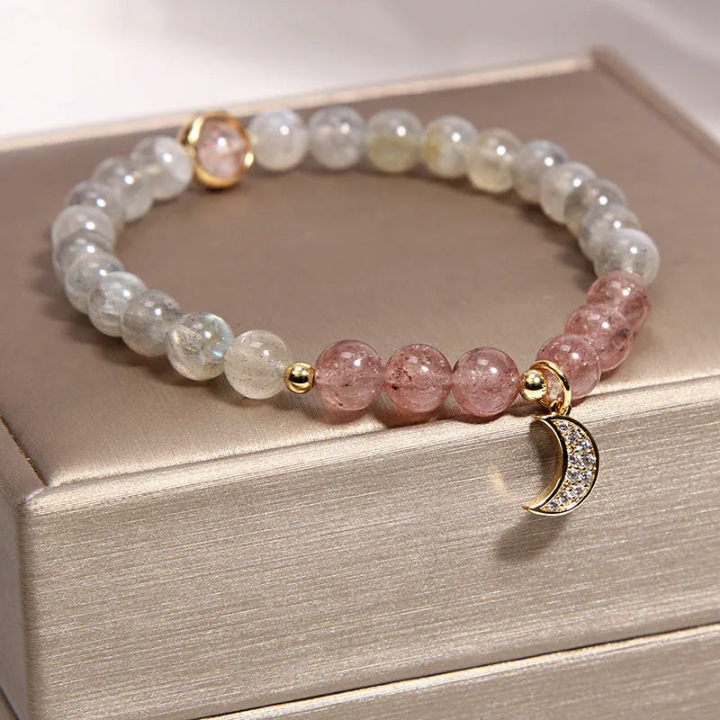 Women's multi-layer crystal bracelet with Korean design featuring natural garnet and assorted gemstone pendants