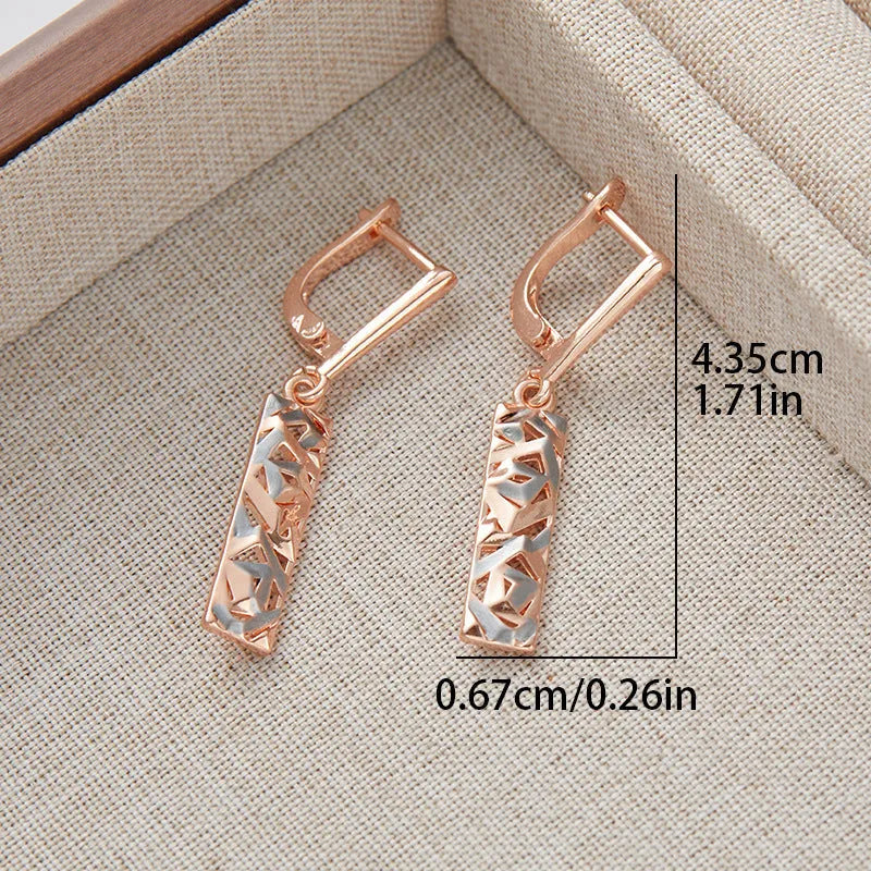 Rectangular hollow two-tone stud earrings with geometric pattern