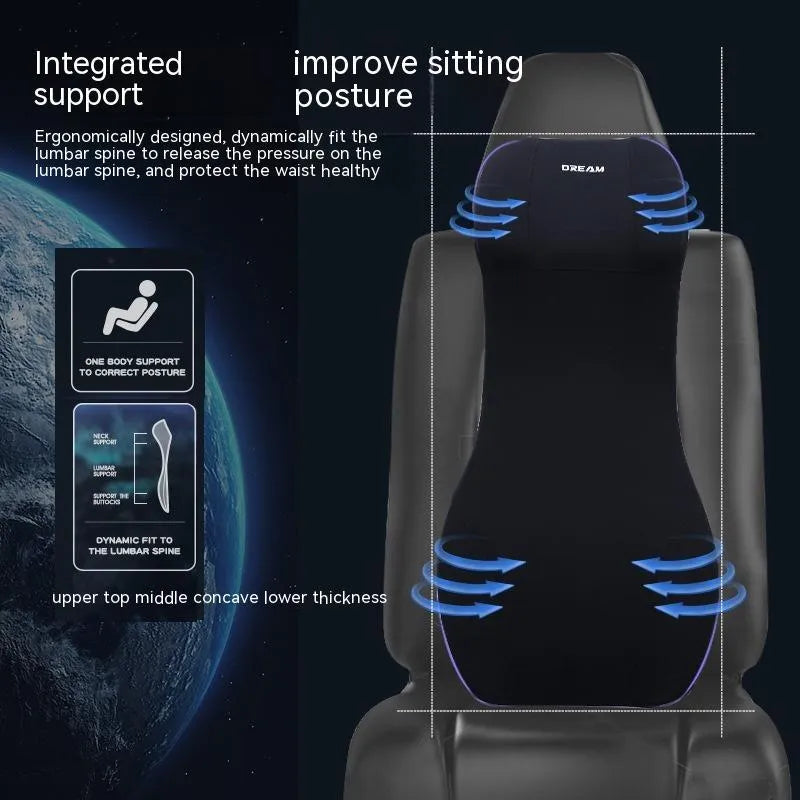 Automotive memory foam cushion and headrest lumbar support set in multiple colours
