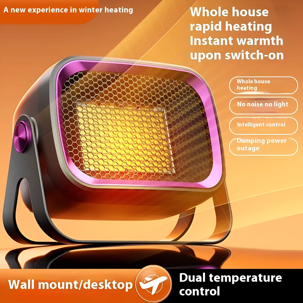 Compact desktop PTC ceramic heater in grey colour with control buttons and air vent