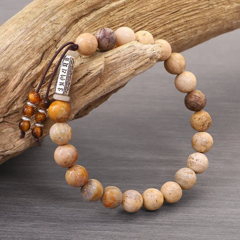Handmade stone bead bracelet with wood colour in a retro simple design