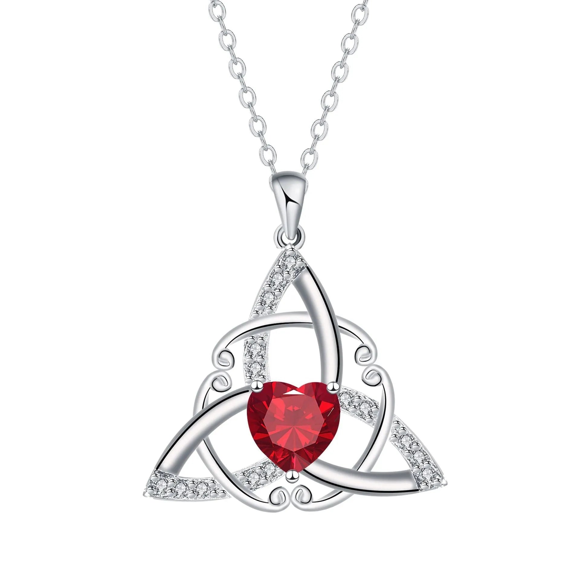 Celtic knot necklace with geometric copper pendant in four colour variations for women
