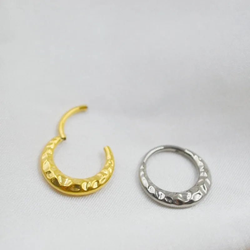 Titanium alloy concave-convex carved nose ring in gold or silver colour with 1.2mm thickness