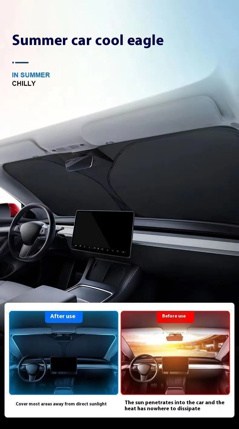 Titanium silver aluminium foil car sunshade for windshield heat and UV protection.