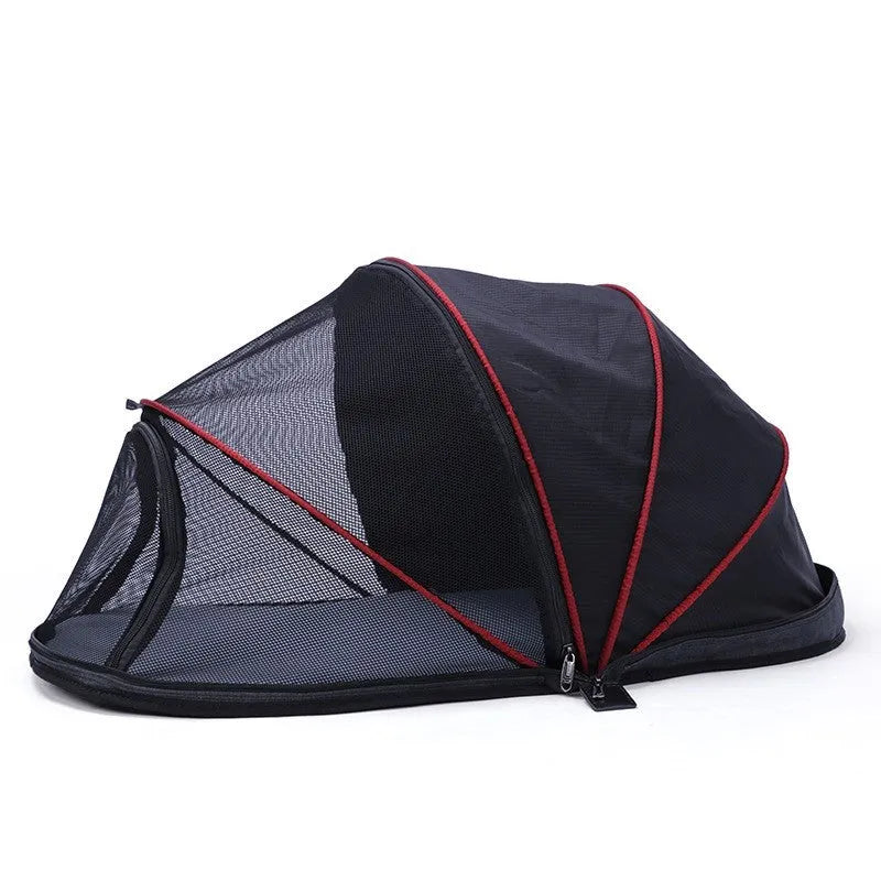Folding pet tent for cats in L size with half mesh panels in black or blue colour