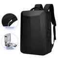 Men's waterproof business backpack with curved shoulder strap in black and silver white colours