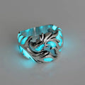 Adjustable metal ring with luminous dragon pattern in archaism silver blue and green