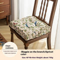 American style square dining chair cushion in apricot colour with floral bird pattern, showing 8cm thickness.