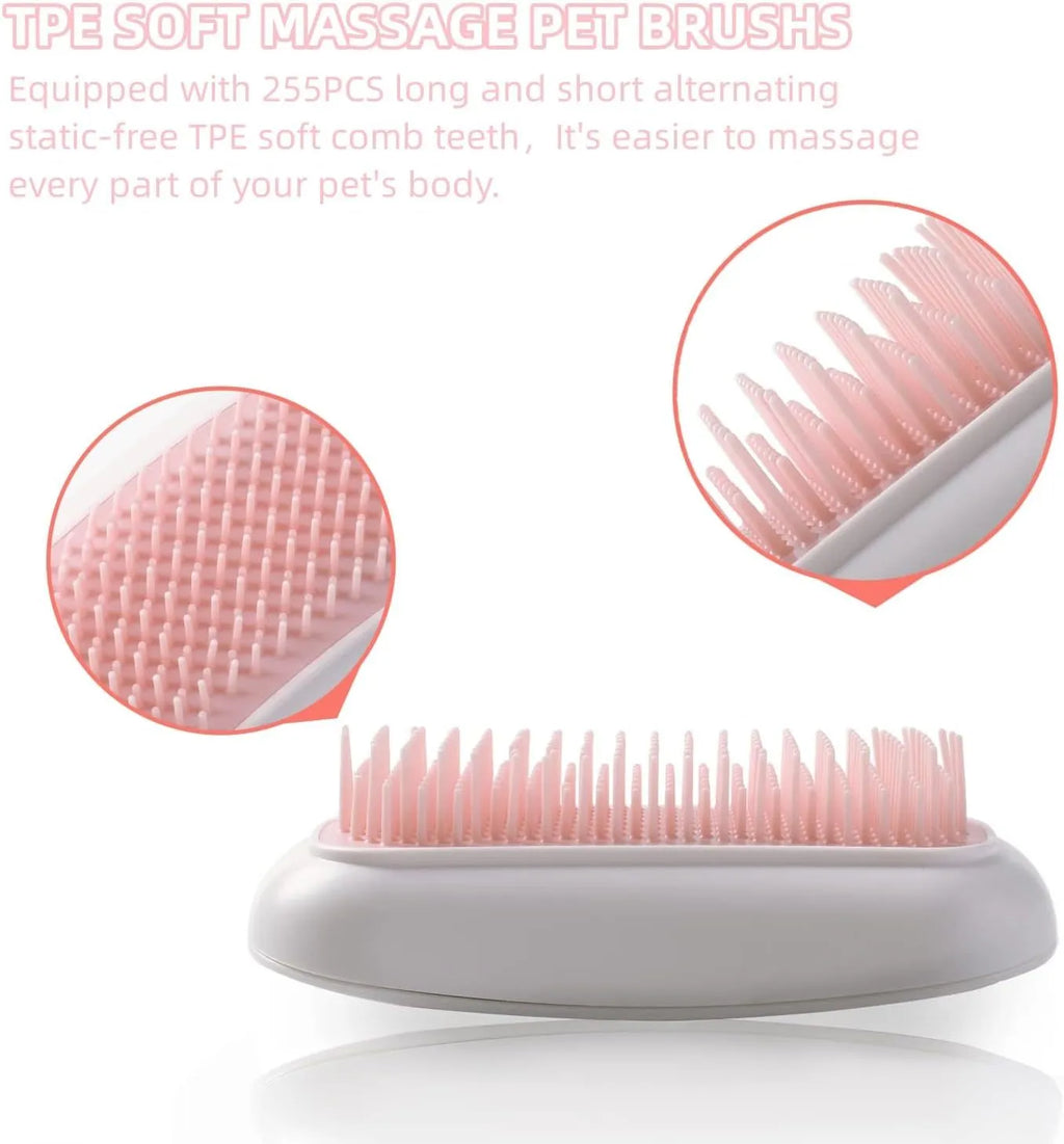 Pink electric vibration pet brush with TPE comb teeth for cat and dog grooming
