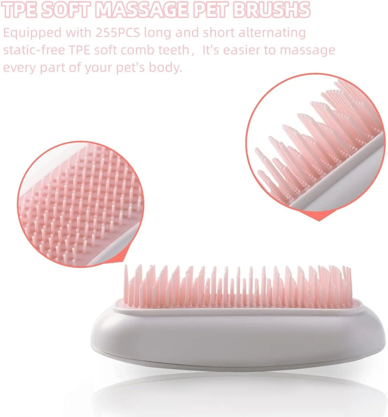 Pink electric vibration pet brush with TPE comb teeth for cat and dog grooming