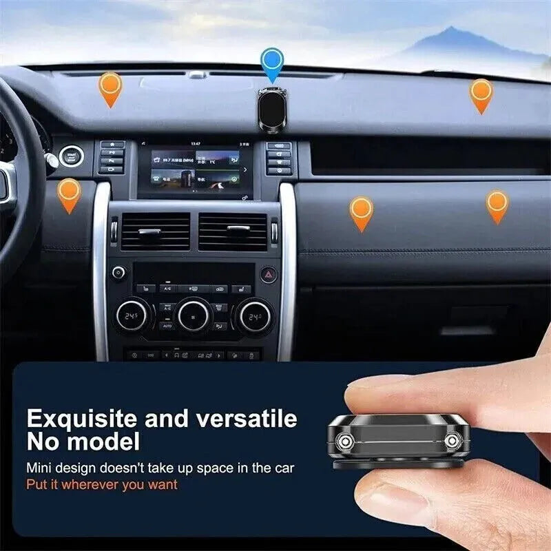 Chrome magnetic car phone holder with folding bracket and 360-degree swivel rotation