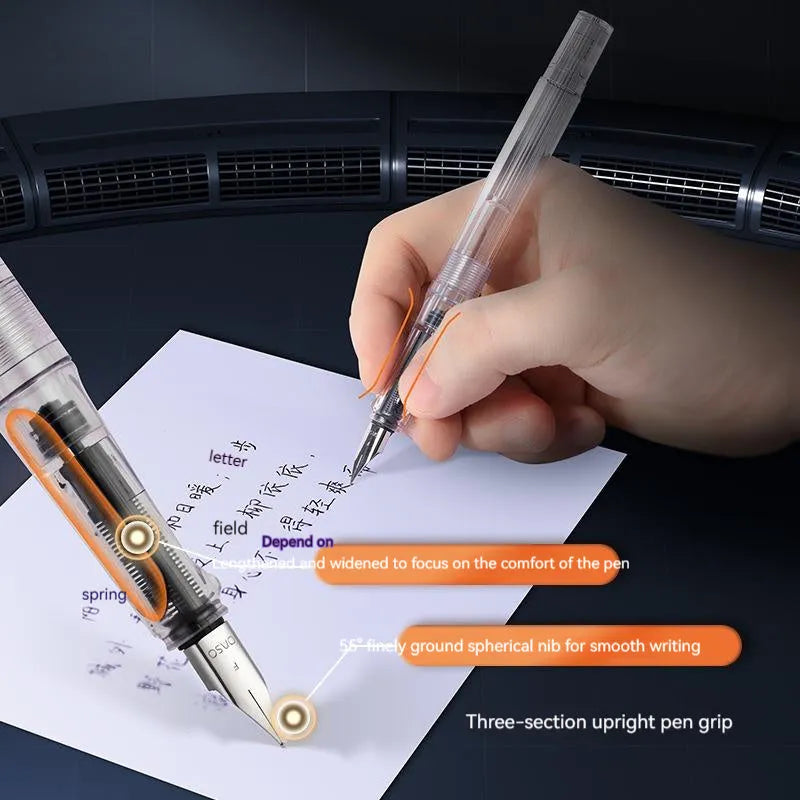 Student automatic suction pen set with plastic shell, 0.5mm or 0.38mm tip options, and 40ml ink feeder