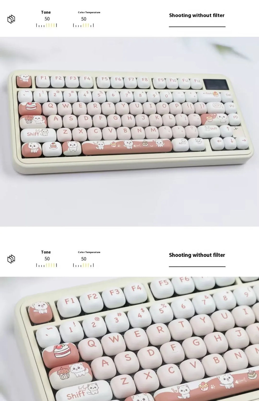 Colourful cartoon dessert cat mechanical keyboard key cap set with MOG round design