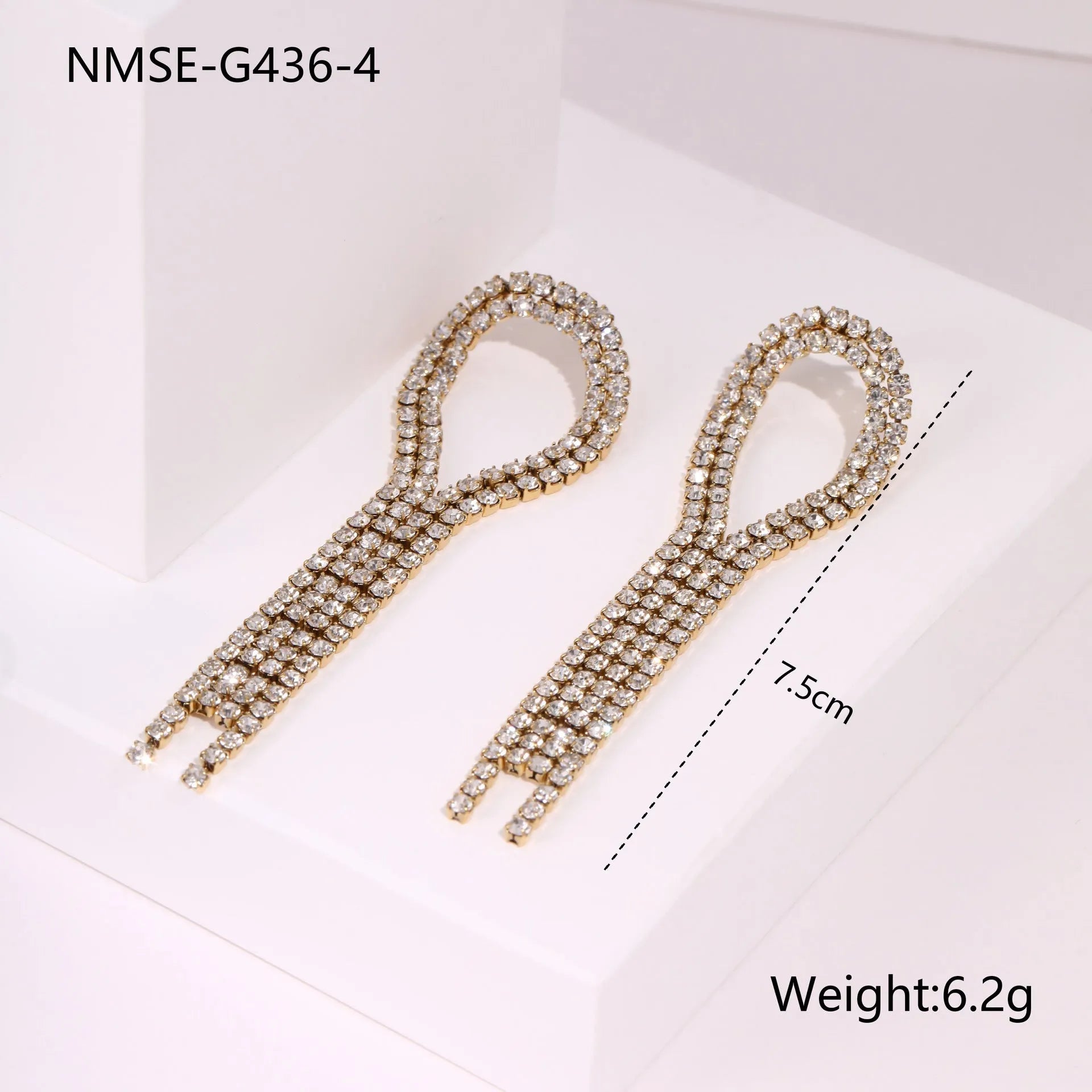Stainless steel diamond tassel earrings with heart and star shapes in electroplated 18K purity finish