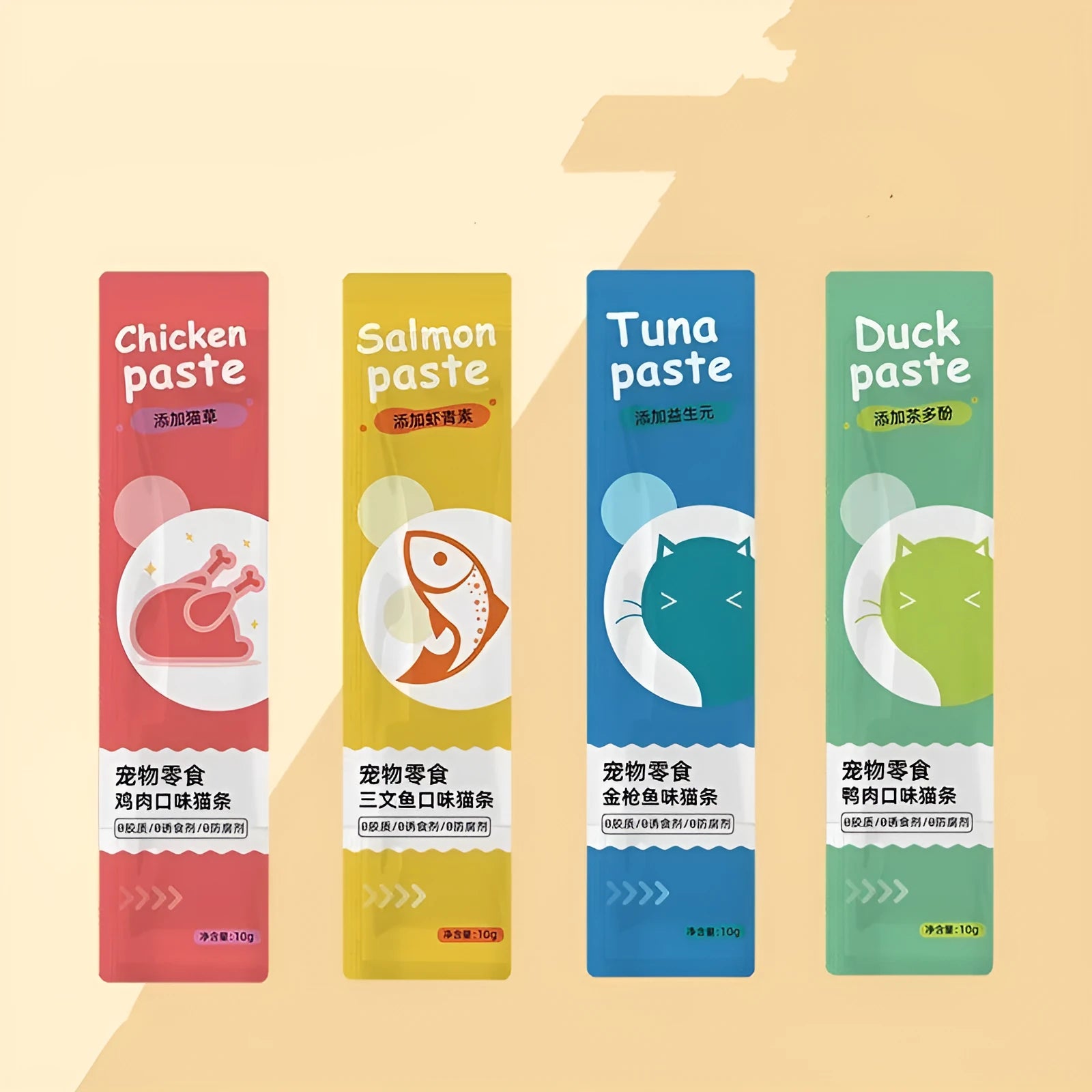 10-piece pack of kitten snack strips in four functional flavours for childhood nutrition