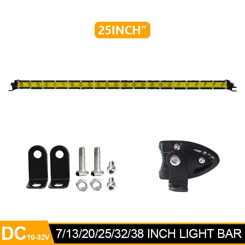 25-inch single row aluminium LED light bar with mounting brackets for a car or truck