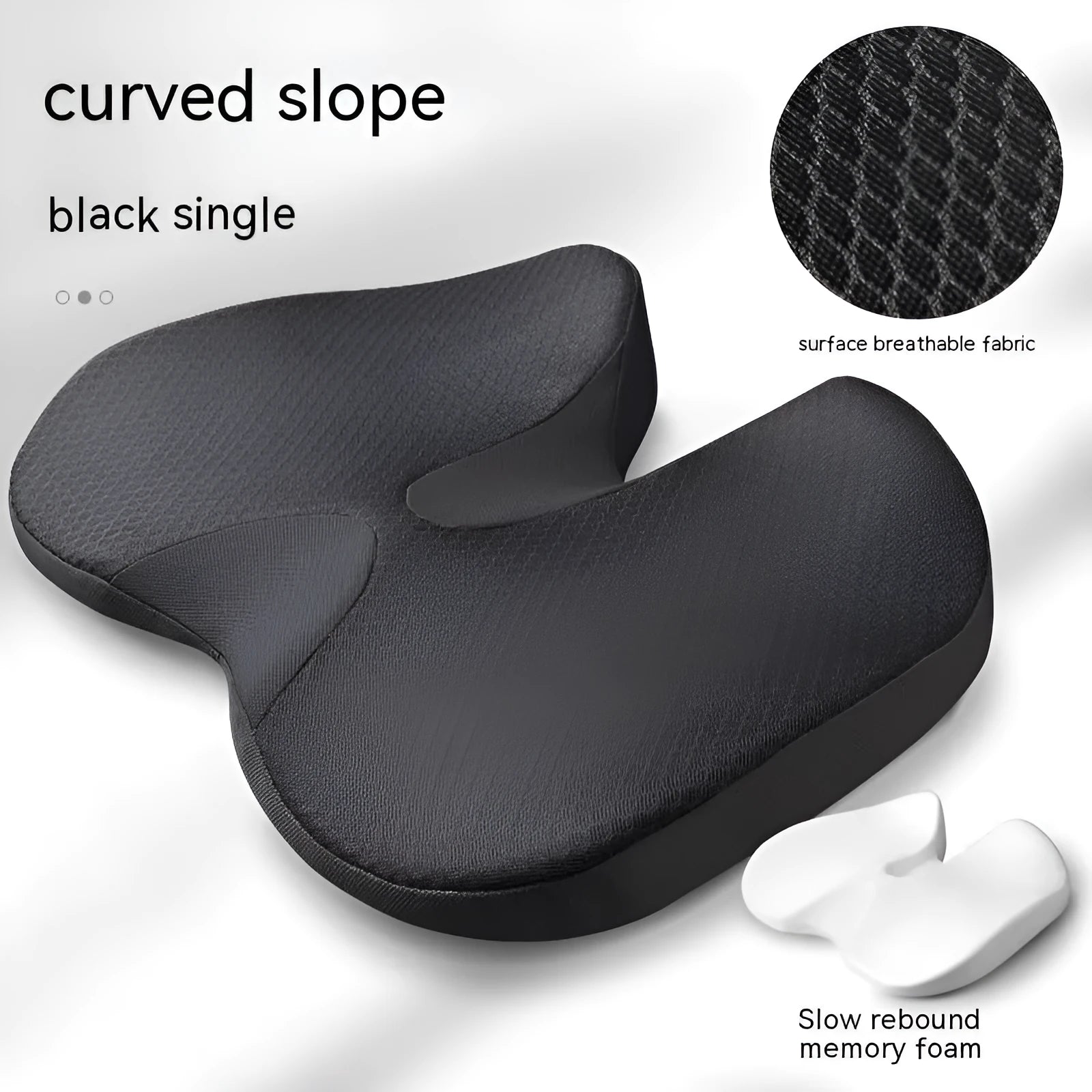 Curved bevel memory foam seat cushion for tailbone support in beige colour on a car seat.