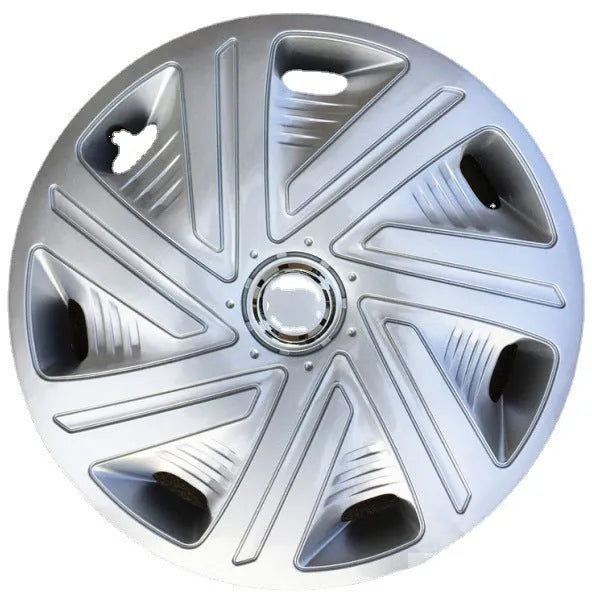 Universal monochrome ABS plastic wheel hub cover in silver finish for a car alloy wheel.