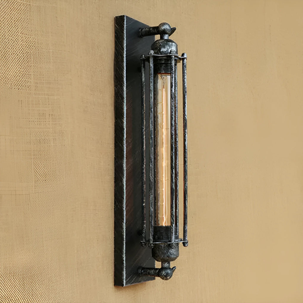 Industrial retro iron wall lamp in antique finish, 470mm tall.