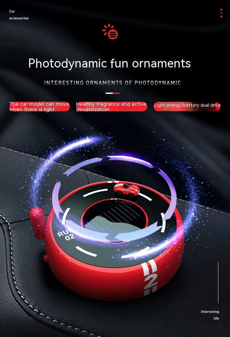 Round solar car fragrance light decoration in choice of black, red or white plastic