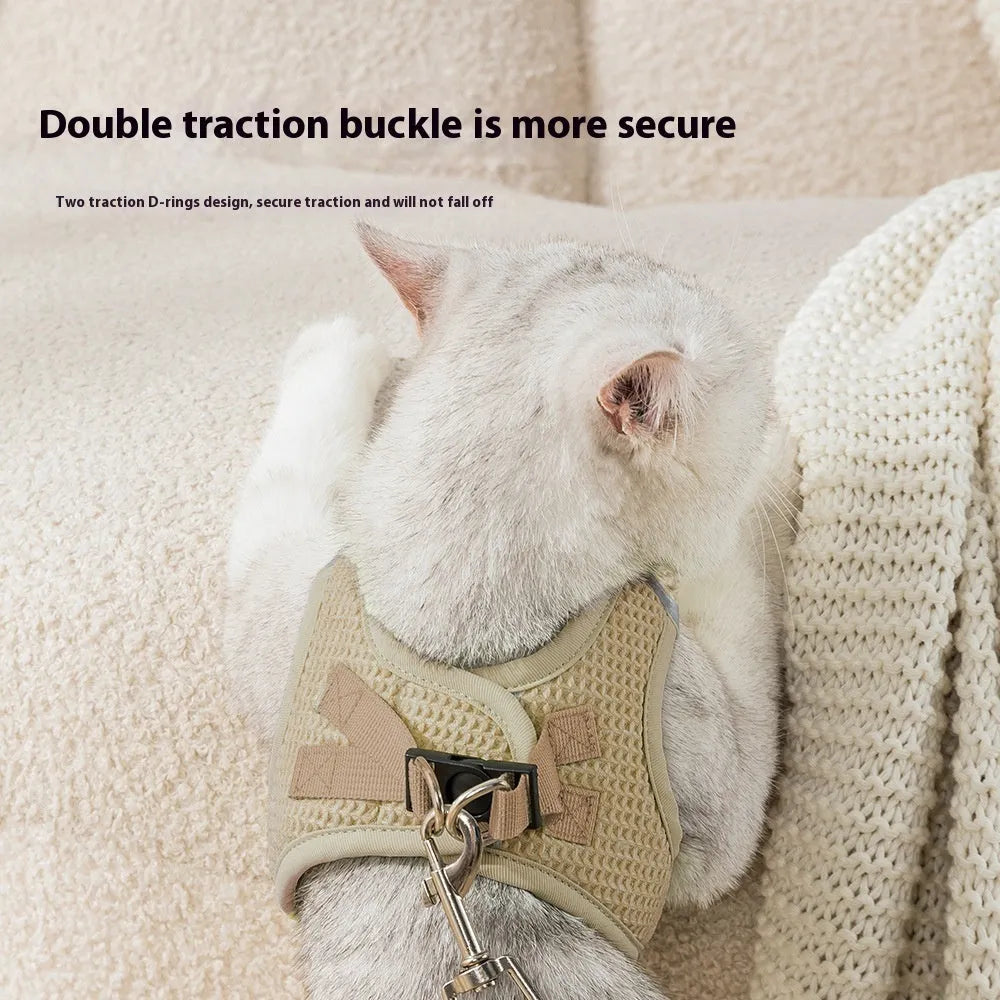 Waffle pattern cat harness chest strap in brown, green, or purple colour options