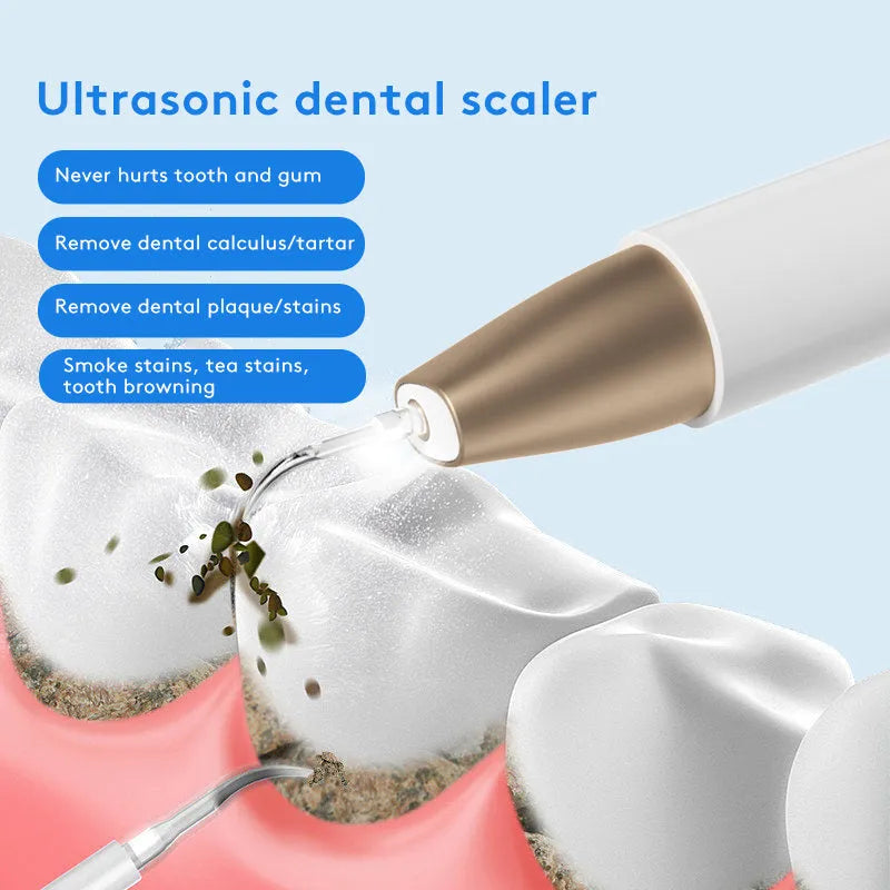 Gold ultrasonic dental tooth cleaner and tartar stain removal device