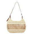 Women's straw cross body bag in khaki colour with sandwich pocket and horizontal square shape