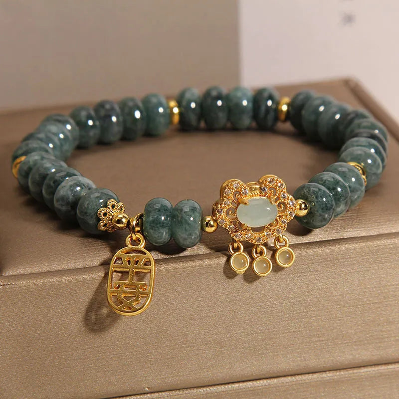 Women's natural emerald jade bracelet with abacus beads design and alloy safety lock clasp