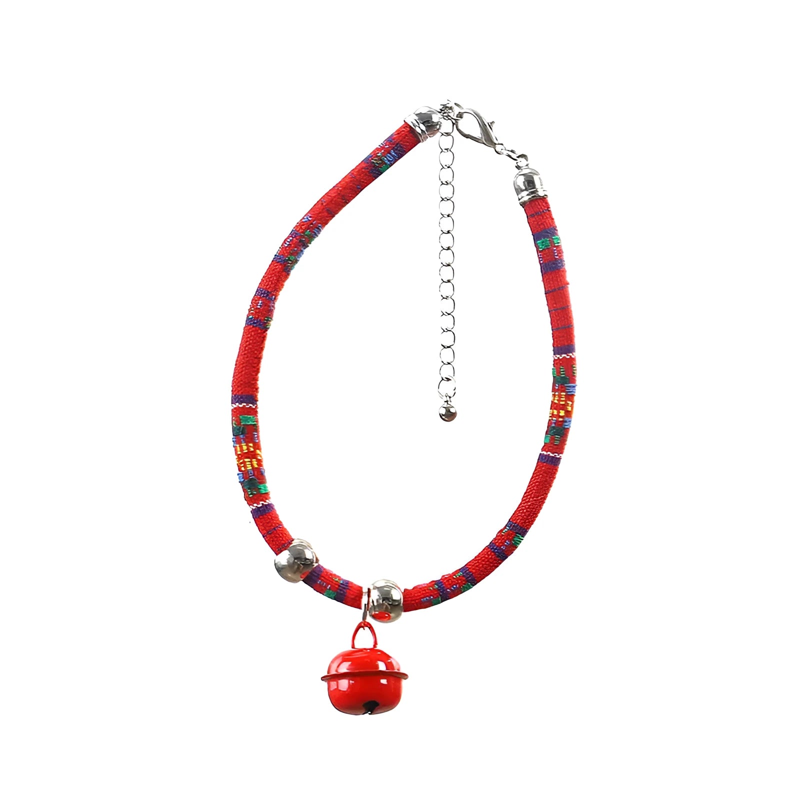 Adjustable ethnic pattern pet collar with metal bell for a cat or small dog